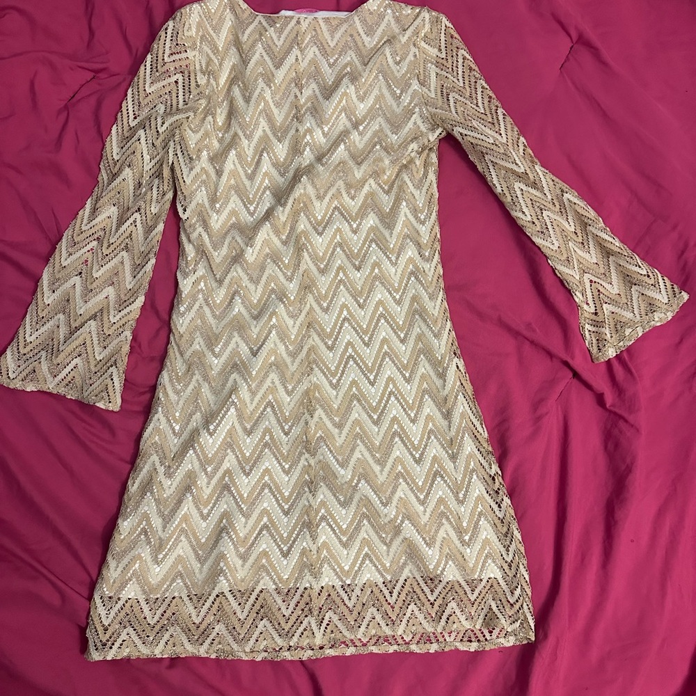 Lilly Pulitzer Cream and Gold Chevron Long Sleeve Dress - Picture 2 of 3